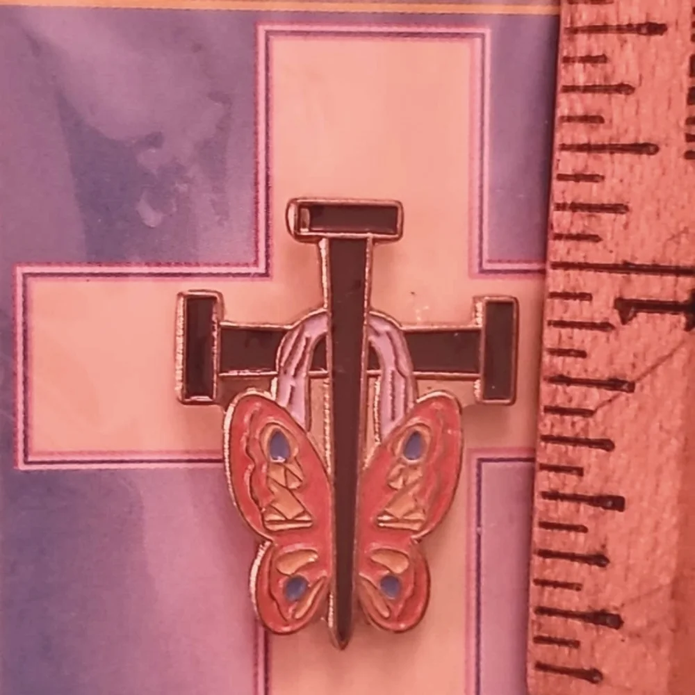 NEW Butterfly with Cross & Shroud of Jesus Enamel Lapel Pin Tie Tack Gifts